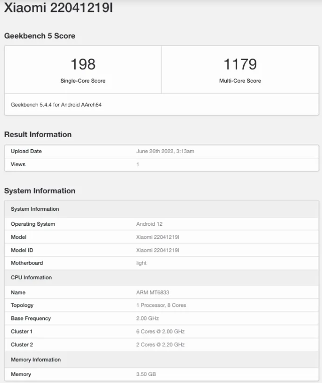 Бюджетный смартфон Redmi 10 Prime+ 5G протестировали в GeekBench