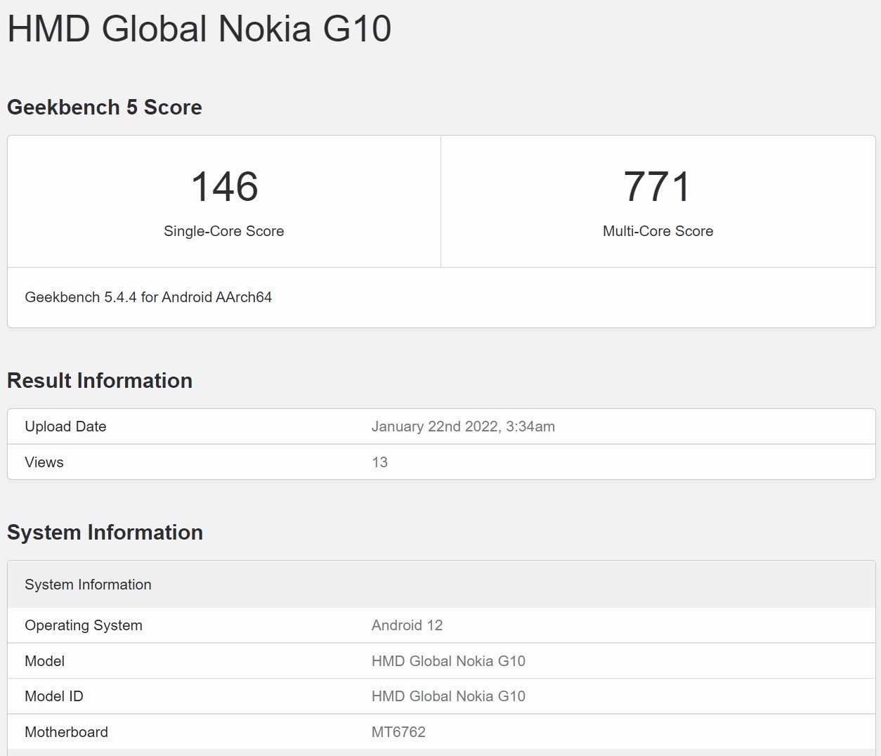 Nokia G10 на базе Android 12 появился в GeekBench