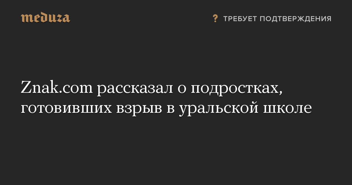 Znak.com рассказал о подростках, готовивших взрыв в уральской школе