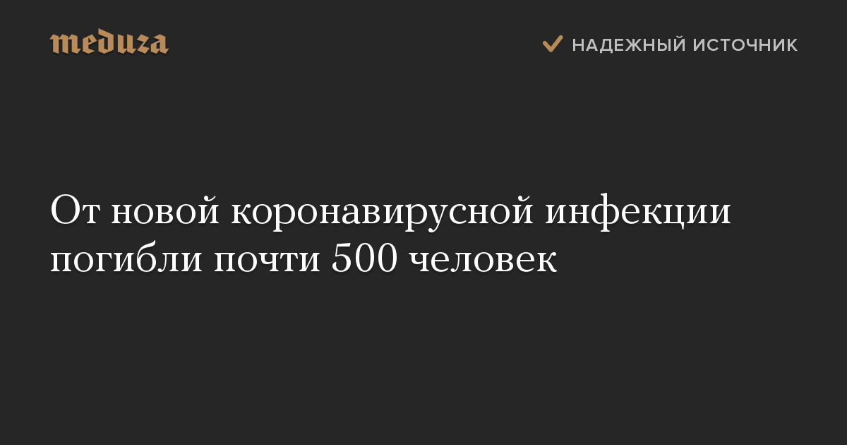 От новой коронавирусной инфекции погибли почти 500 человек