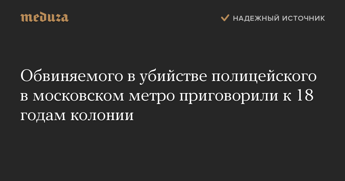 Обвиняемого в убийстве полицейского в московском метро приговорили к 18 годам колонии