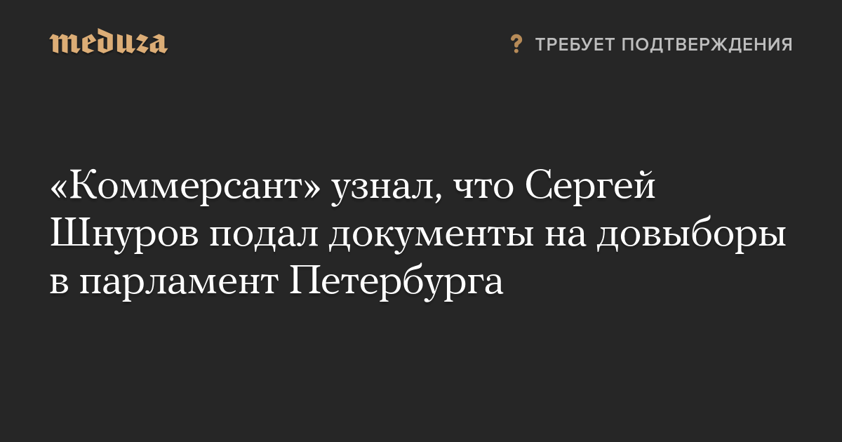 «Коммерсант» узнал, что Сергей Шнуров подал документы на довыборы в парламент Петербурга. В Партии роста это отрицают