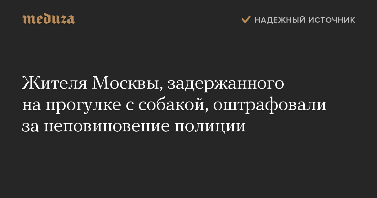 Жителя Москвы, задержанного на прогулке с собакой, оштрафовали за неповиновение полиции