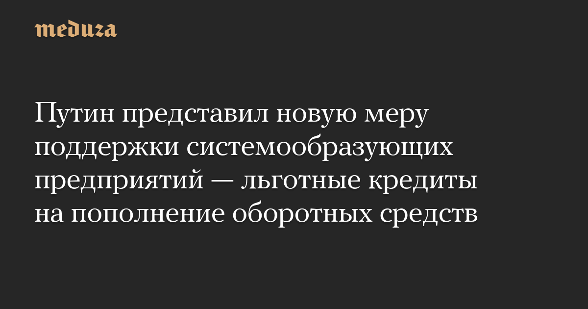 Путин представил новую меру поддержки системообразующих предприятий — льготные кредиты на пополнение оборотных средств