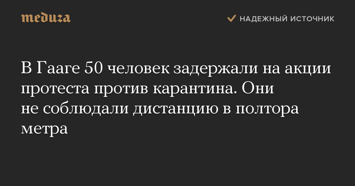 В Гааге 50 человек задержали на акции протеста против карантина. Они не соблюдали дистанцию в полтора метра