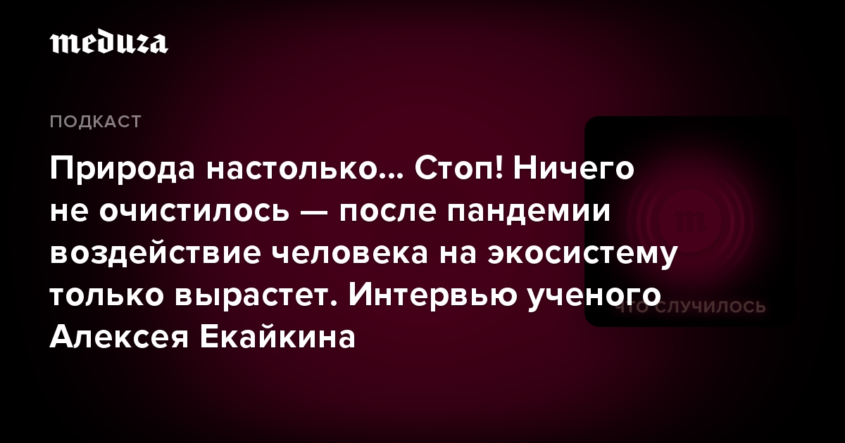 Природа настолько… Стоп! Ничего не очистилось — после пандемии воздействие человека на экосистему только вырастет. Интервью ученого Алексея Екайкина