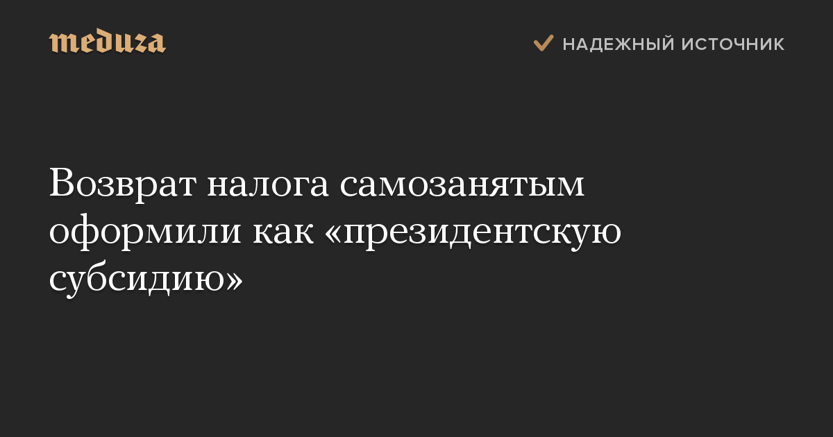 Возврат налога самозанятым оформили как «президентскую субсидию»