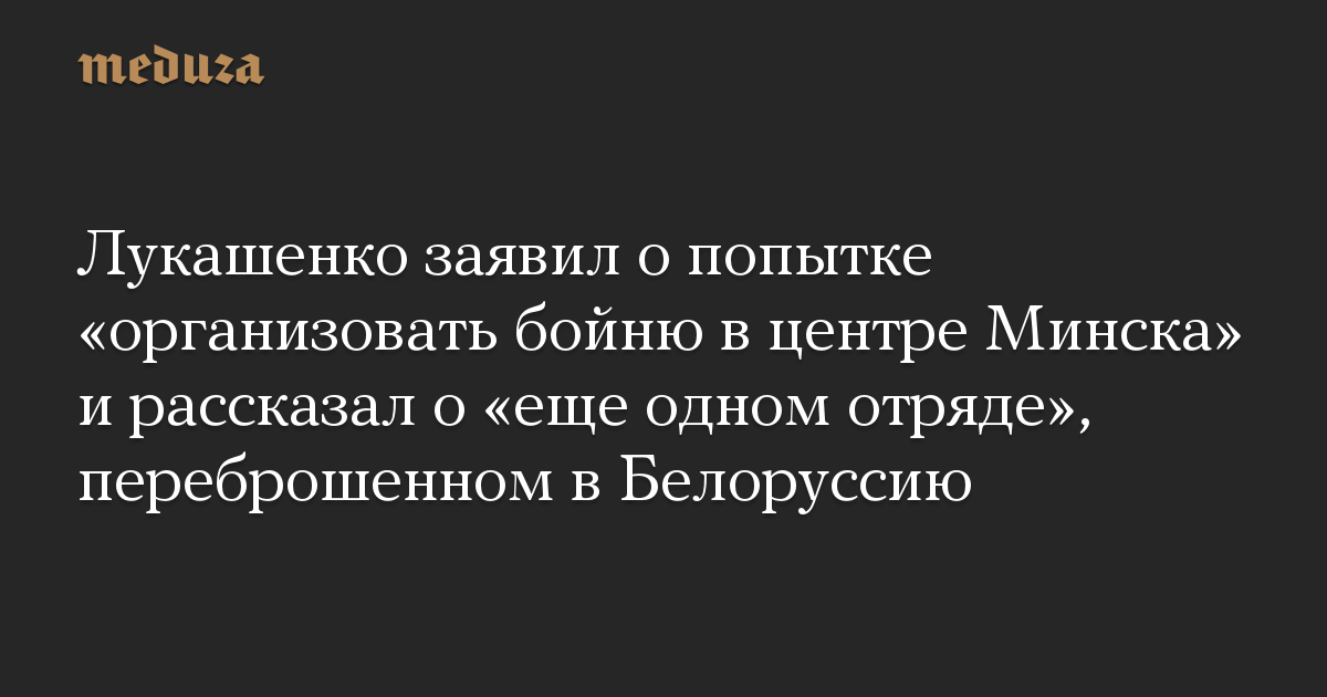 Лукашенко заявил о попытке «организовать бойню в центре Минска» и рассказал о «еще одном отряде», переброшенном в Белоруссию