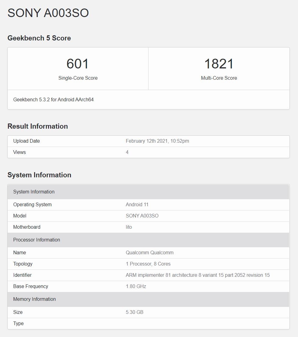 В Geekbench появился смартфон Sony A003SO