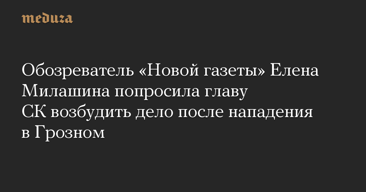 Обозреватель «Новой газеты» Елена Милашина попросила главу СК возбудить дело после нападения в Грозном