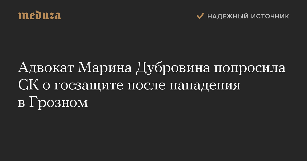 Адвокат Марина Дубровина попросила СК о госзащите после нападения в Грозном