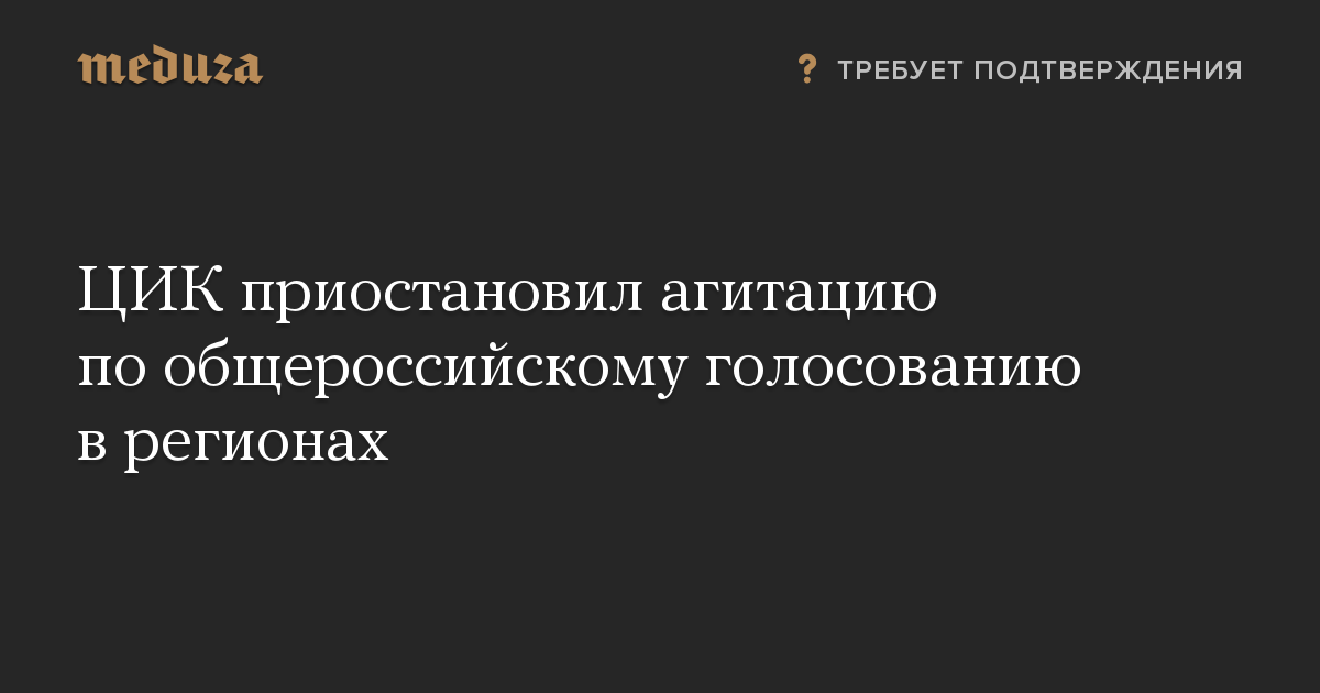 ЦИК приостановил агитацию по общероссийскому голосованию в регионах