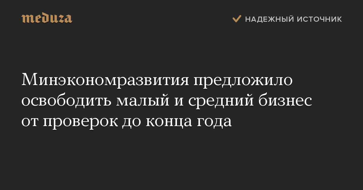 Минэкономразвития предложило освободить малый и средний бизнес от проверок до конца года