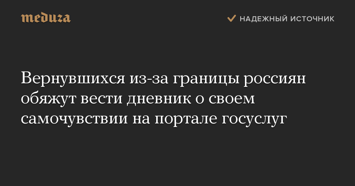 Вернувшихся из-за границы россиян обяжут вести дневник о своем самочувствии на портале госуслуг