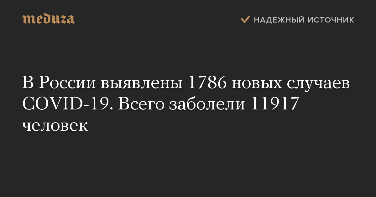 В России выявлены 1786 новых случаев COVID-19. Всего заболели 11917 человек