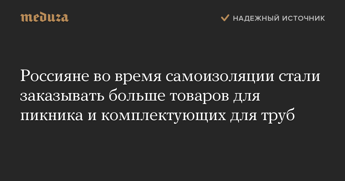 Россияне во время самоизоляции стали заказывать больше товаров для пикника и комплектующих для труб