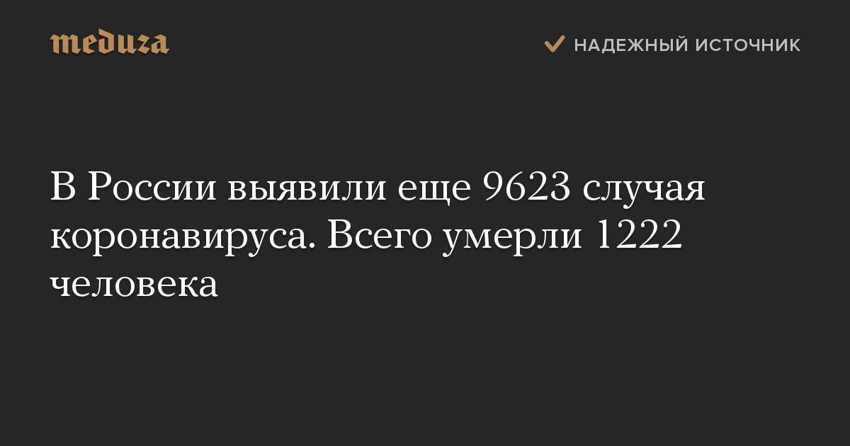 В России выявили еще 9623 случая коронавируса. Всего умерли 1222 человека