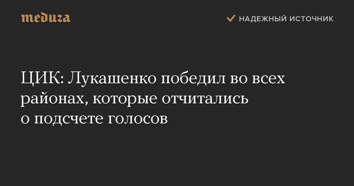 ЦИК: Лукашенко победил во всех районах, которые отчитались о подсчете голосов