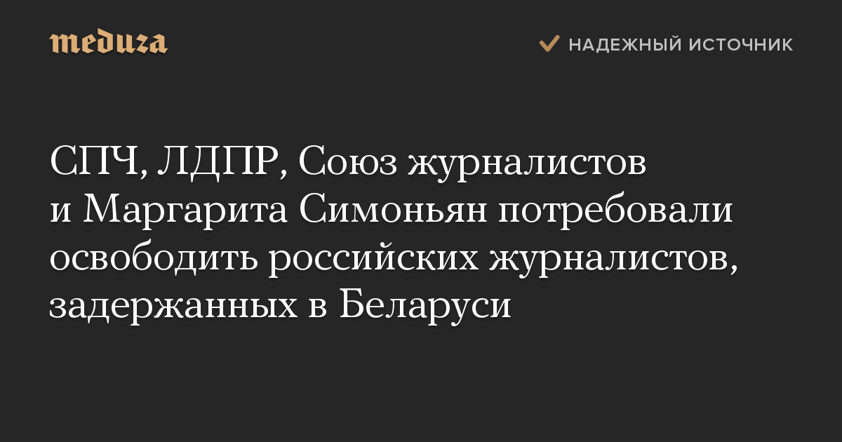 СПЧ, ЛДПР, Союз журналистов и Маргарита Симоньян потребовали освободить российских журналистов, задержанных в Беларуси