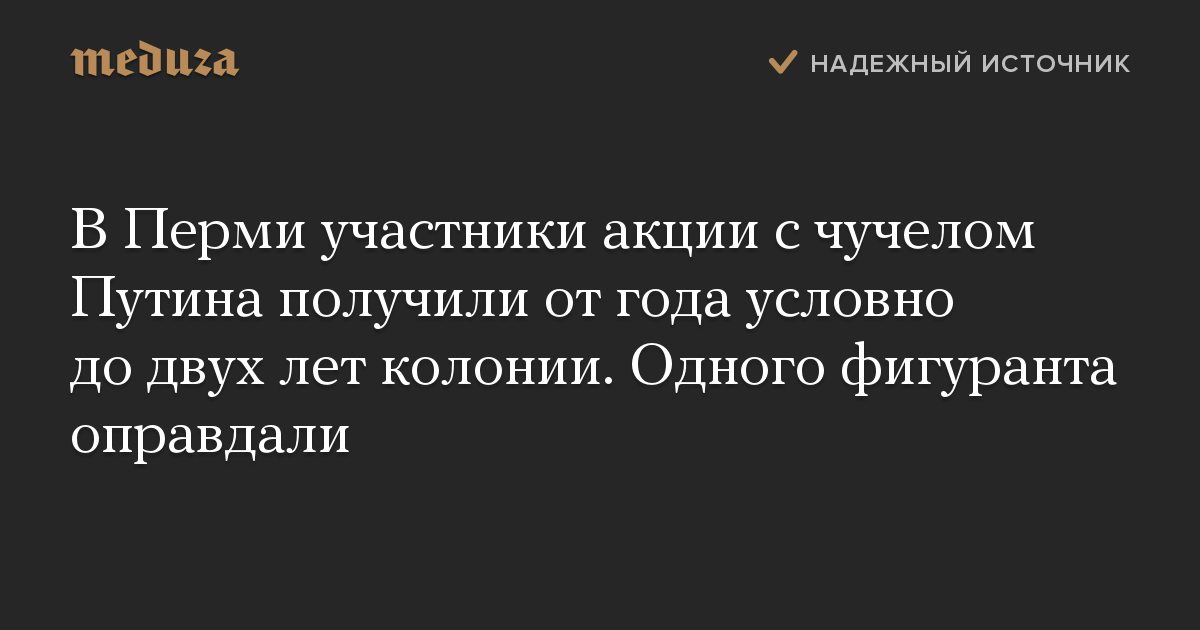 В Перми участники акции с чучелом Путина получили от года условно до двух лет колонии. Одного фигуранта оправдали