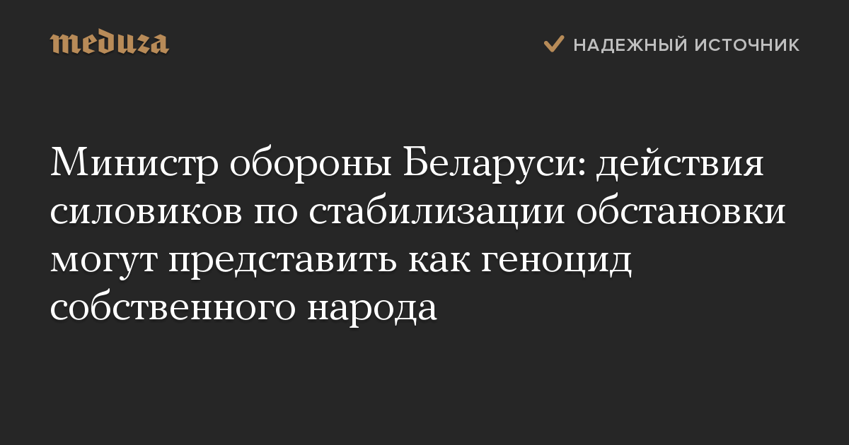 Министр обороны Беларуси: действия силовиков по стабилизации обстановки могут представить как геноцид собственного народа