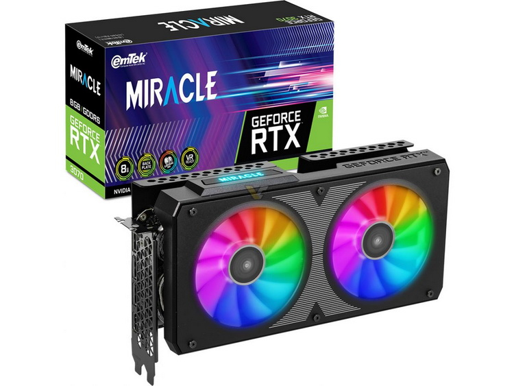 Представлена видеокарта Emtek GeForce RTX 3070 Miracle с 12-контактным разъёмом питания