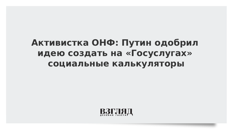 Активистка ОНФ: Путин одобрил идею создать на «Госуслугах» социальные калькуляторы