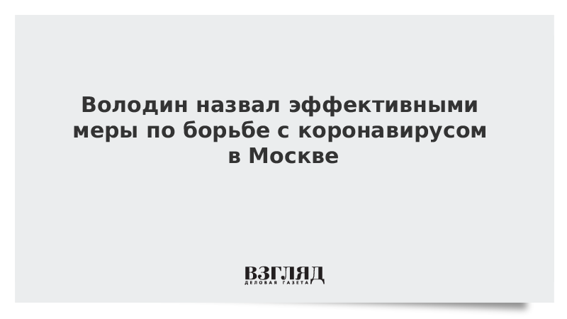 Володин назвал эффективными меры по борьбе с коронавирусом в Москве