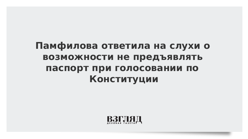 Памфилова ответила на слухи о возможности не предъявлять паспорт при голосовании по Конституции