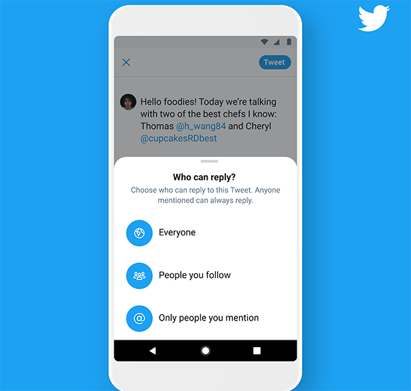 В Twitter появилась функция, которая позволит пользователям определять, кто может отвечать на их твиты