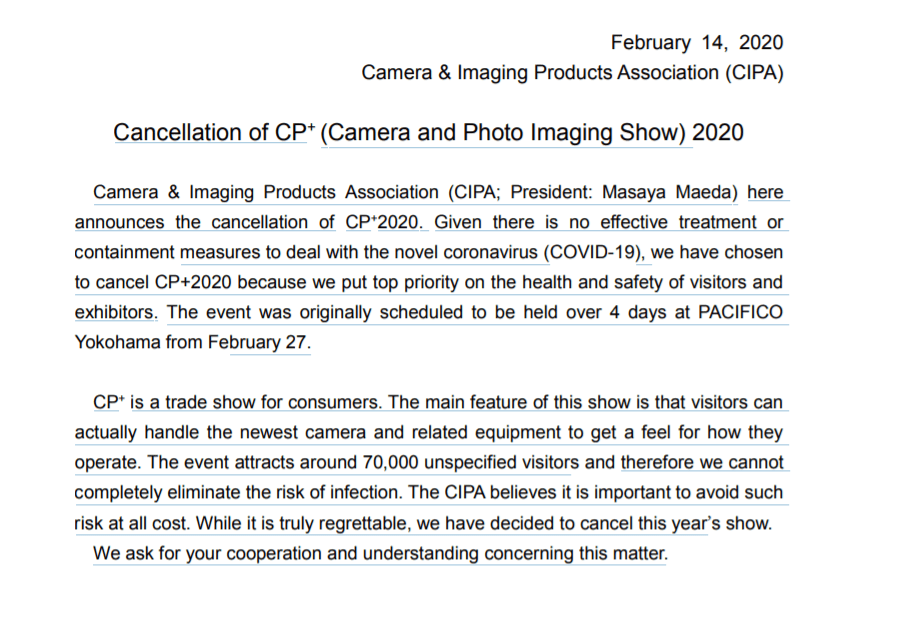 Выставка фототехники CP+ 2020 отменена из-за коронавируса