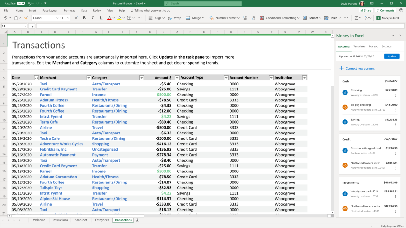 Microsoft представила сервис для анализа личных финансов в Excel