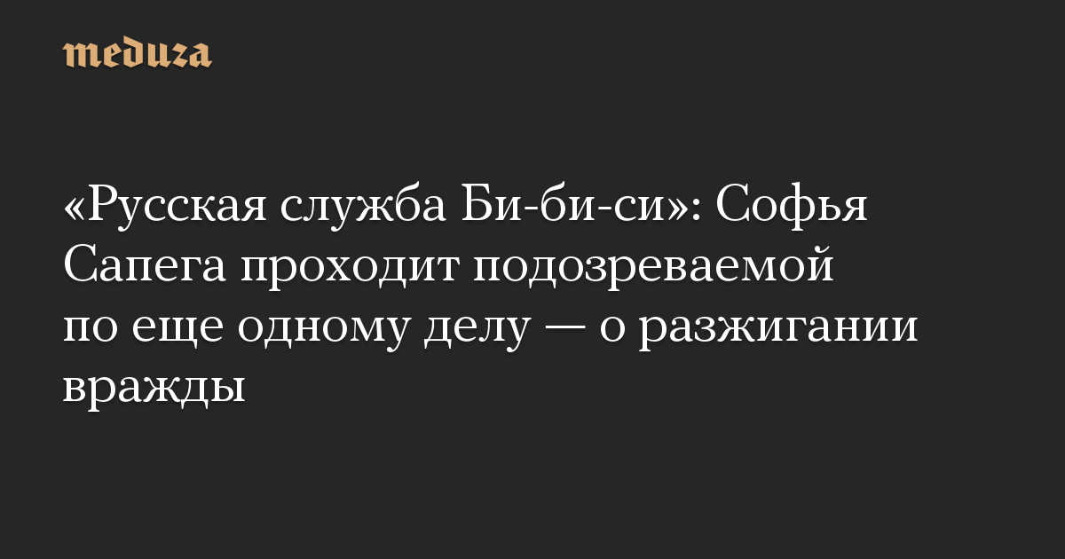 «Русская служба Би-би-си»: Софья Сапега проходит подозреваемой по еще одному делу — о разжигании вражды