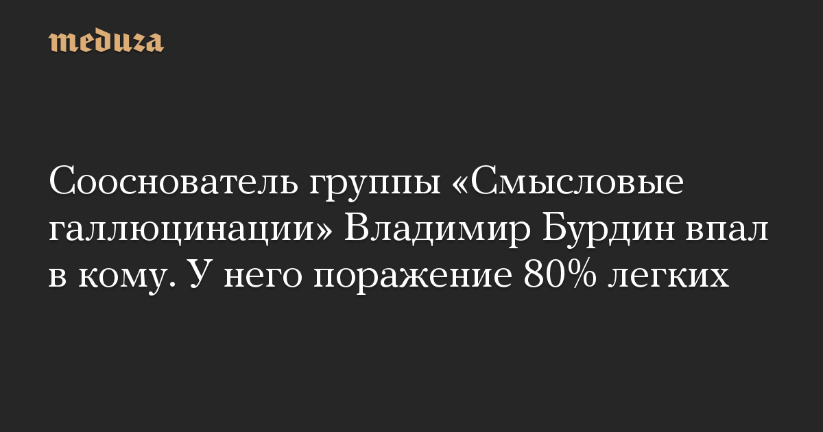 Сооснователь группы «Смысловые галлюцинации» Владимир Бурдин впал в кому. У него поражение 80% легких