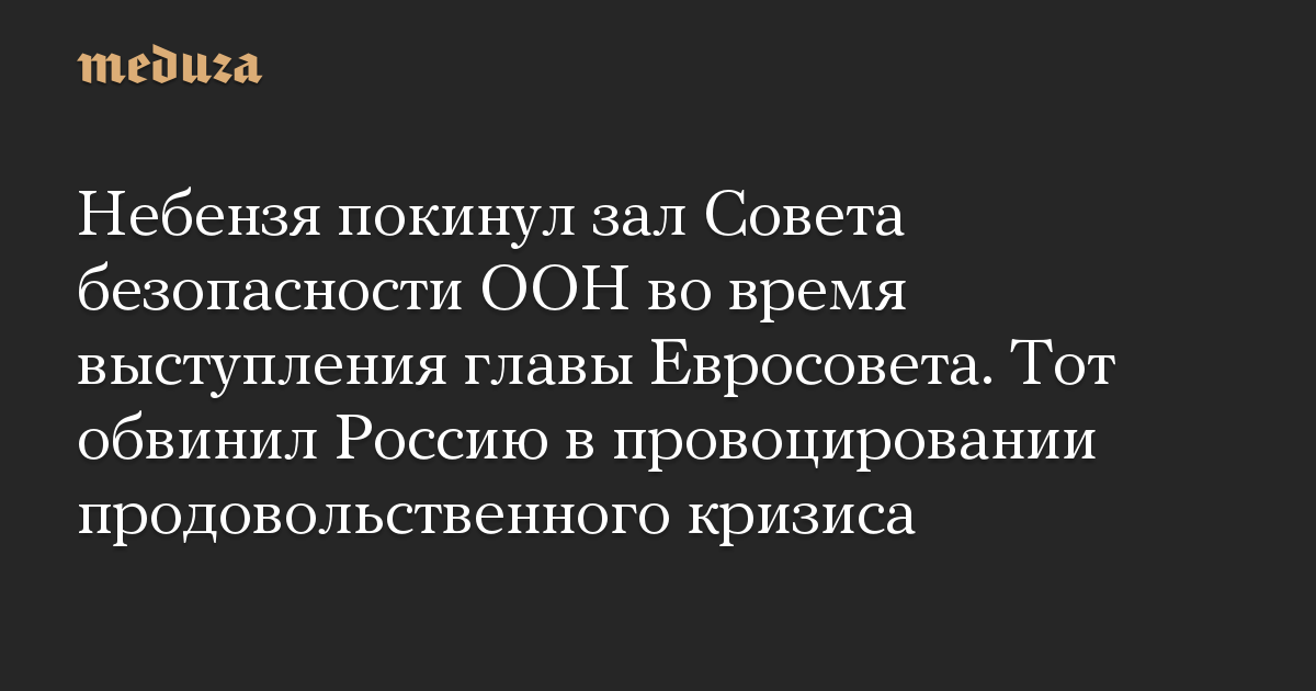 Небензя покинул зал Совета безопасности ООН во время выступления главы Евросовета. Тот обвинил Россию в провоцировании продовольственного кризиса