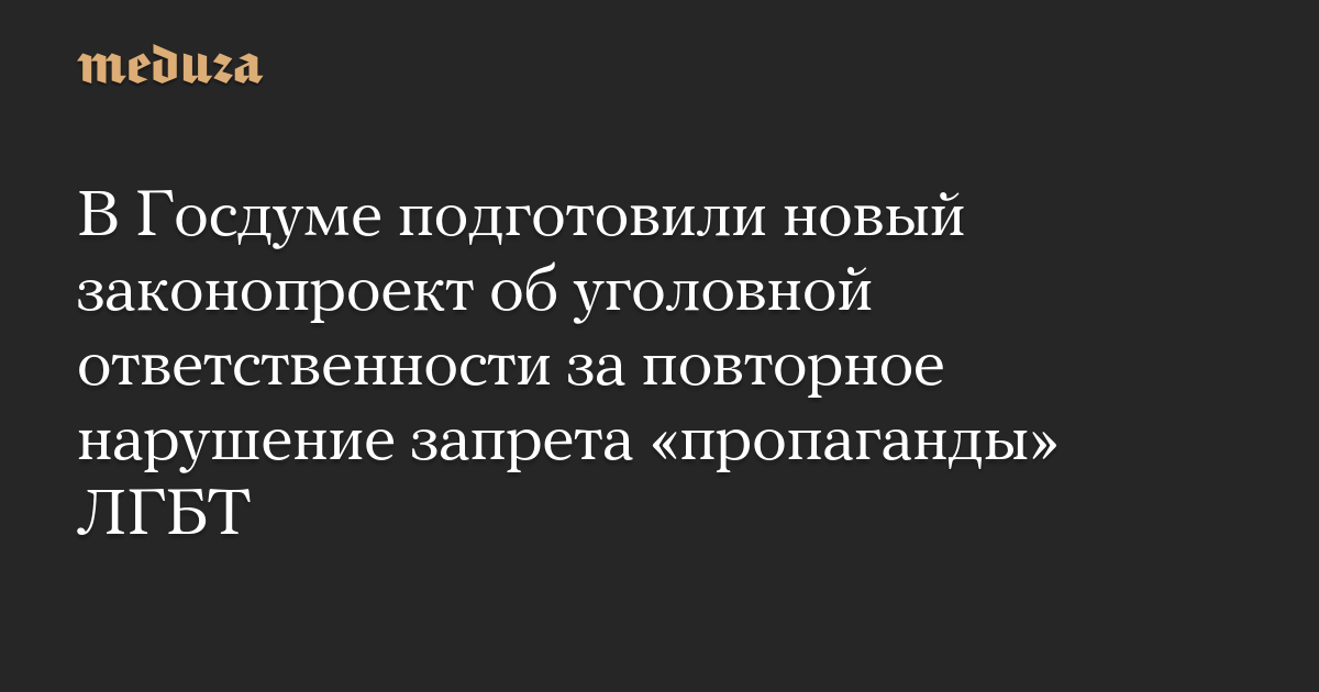 В Госдуме подготовили новый законопроект об уголовной ответственности за повторное нарушение запрета «пропаганды» ЛГБТ