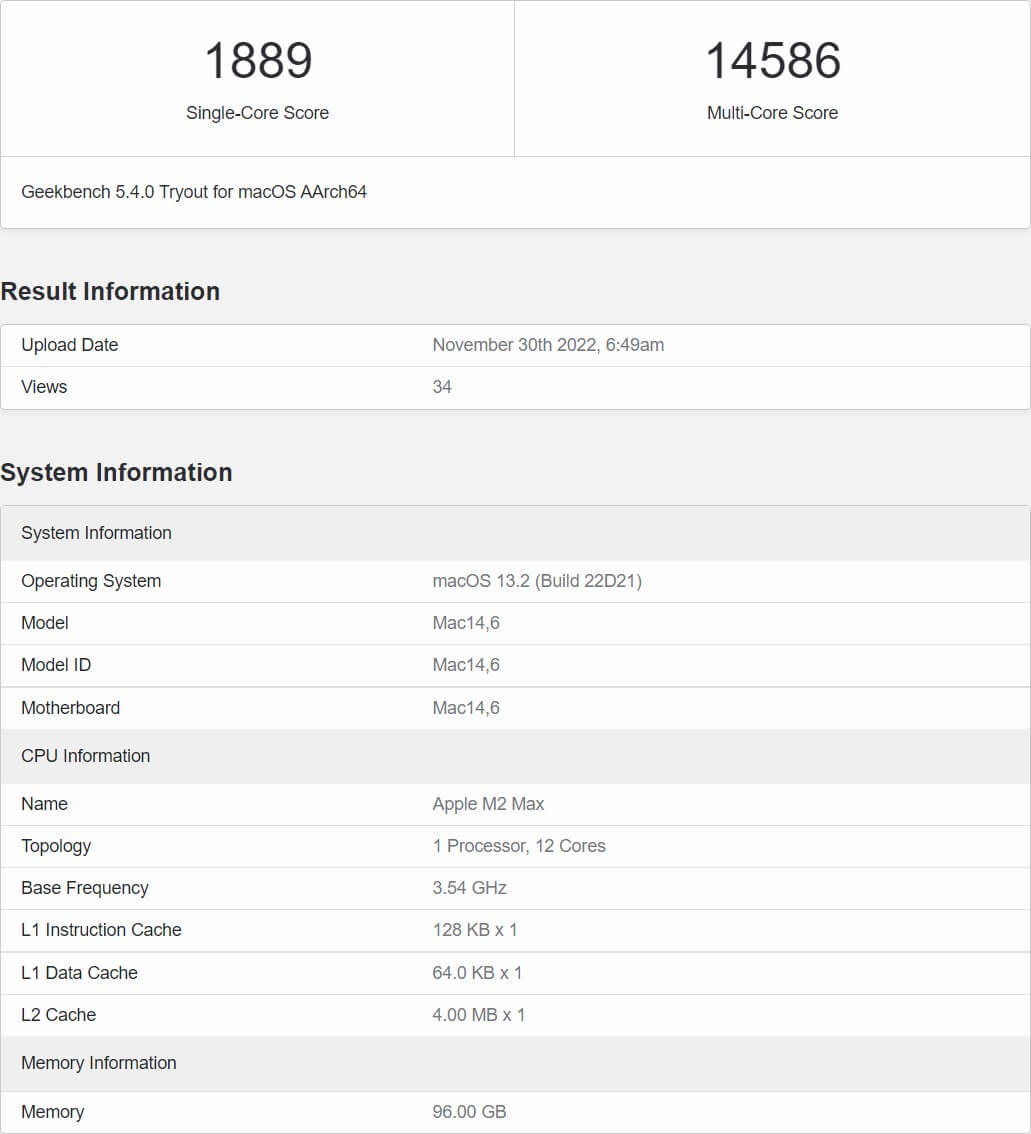 Производительность Apple M2 Max находится на уровне Core i7-12700K