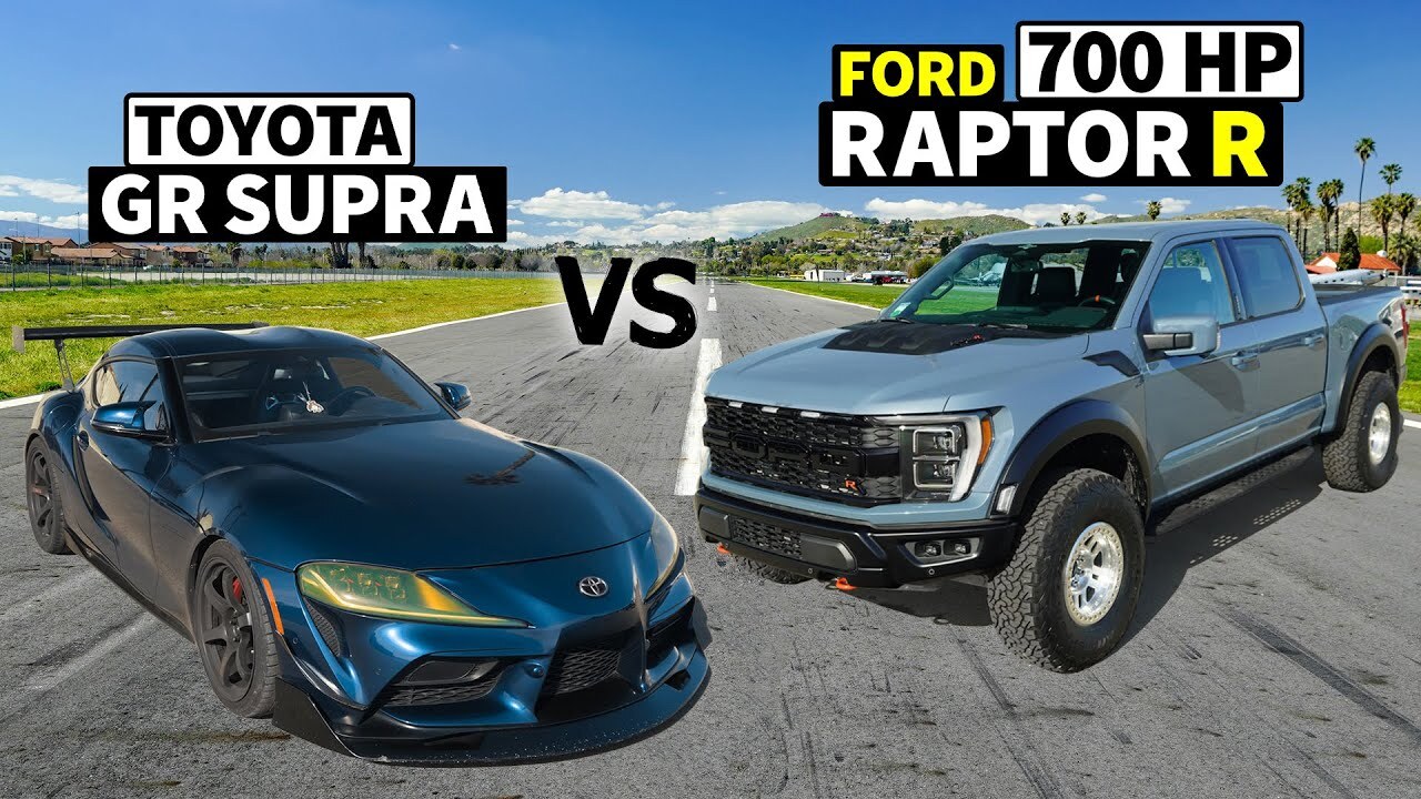 Блогеры устроили сражение спорткара Toyota GR Supra с пикапом Ford F-150 Raptor R