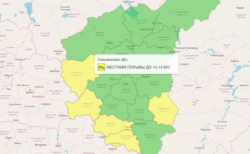 Смоленщина окрасилась в желтый цвет на карте метеорологов