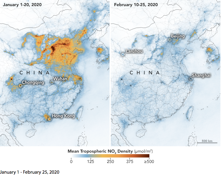 Коронавирус стал причиной снижения уровня загрязнения воздуха в Китае