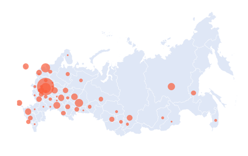 В сети опубликована карта распространения коронавируса в России