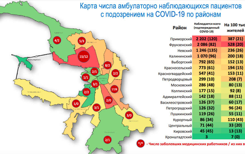 В Петербурге создали карту коронавируса по всем районам