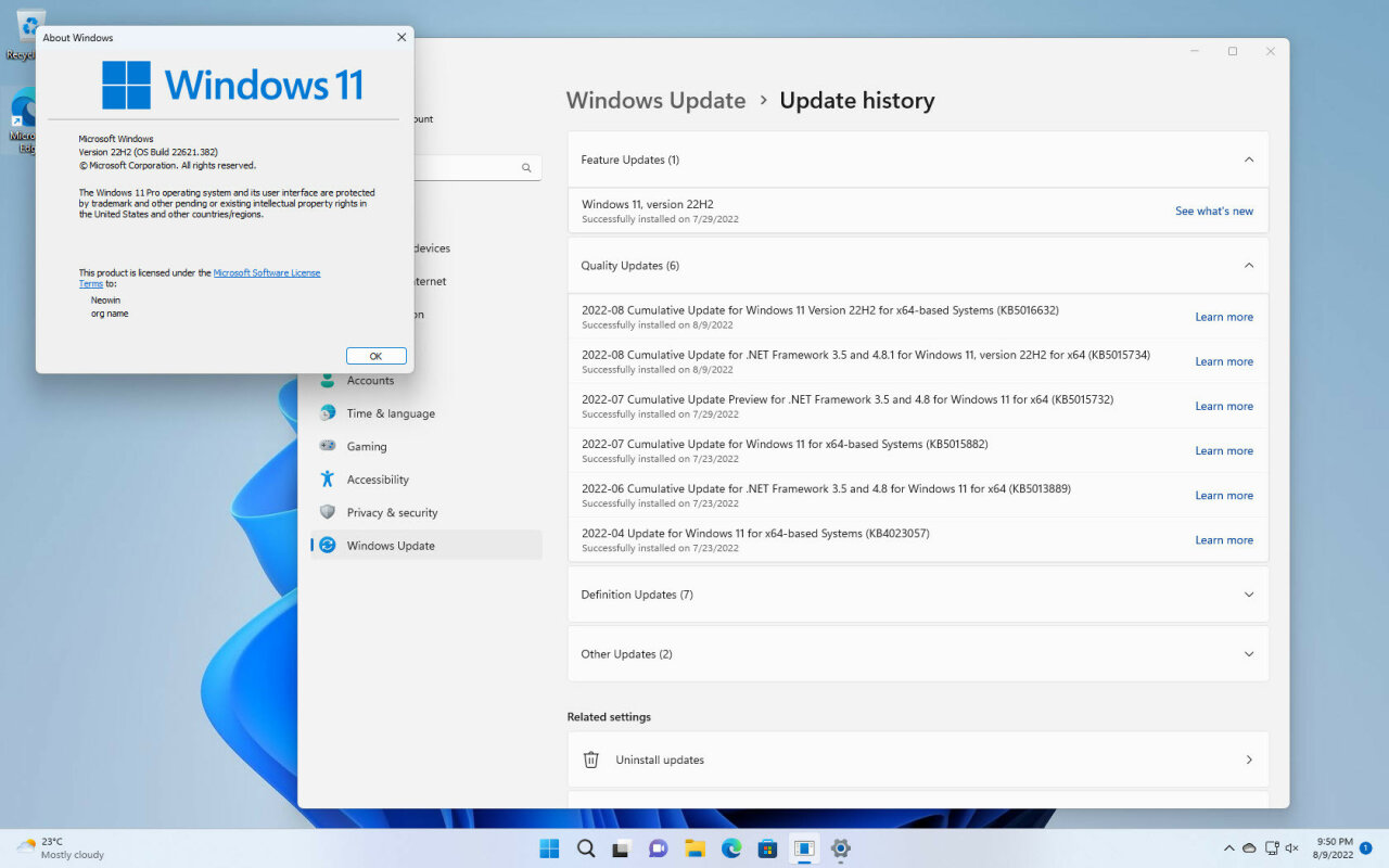 Microsoft выпустила сборку Windows 11 22H2 Build 22621.382 на канале Release Preview