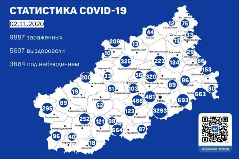 Новые случаи COVID-19 зафиксированы в большинстве муниципальных образований Тверской области 2 ноября