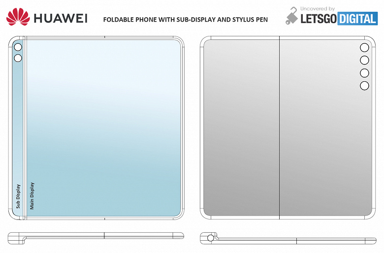 Так выглядит сгибающийся смартфон Huawei с узким дополнительным дисплеем и стилусом