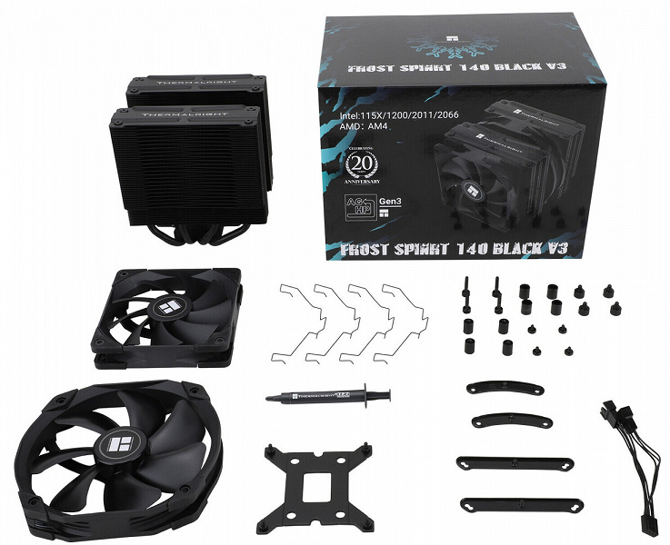 Конструкция системы охлаждения Thermalright Frost Spirit 140 Black V3 включает четыре тепловые трубки диаметром 8 мм