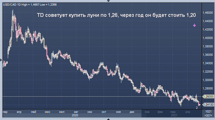 TD советует купить канадский доллар по 1,26