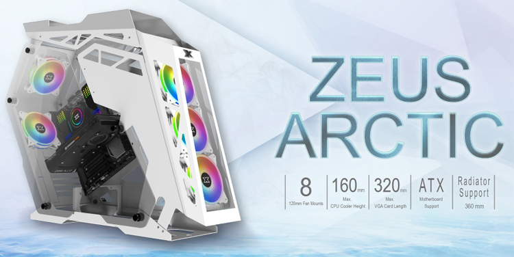 Белоснежный корпус Xigmatek Zeus Arctic имеет открытую конструкцию