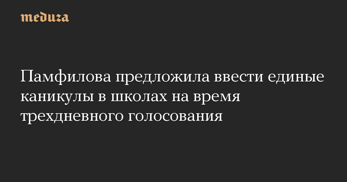 Памфилова предложила ввести единые каникулы в школах на время трехдневного голосования