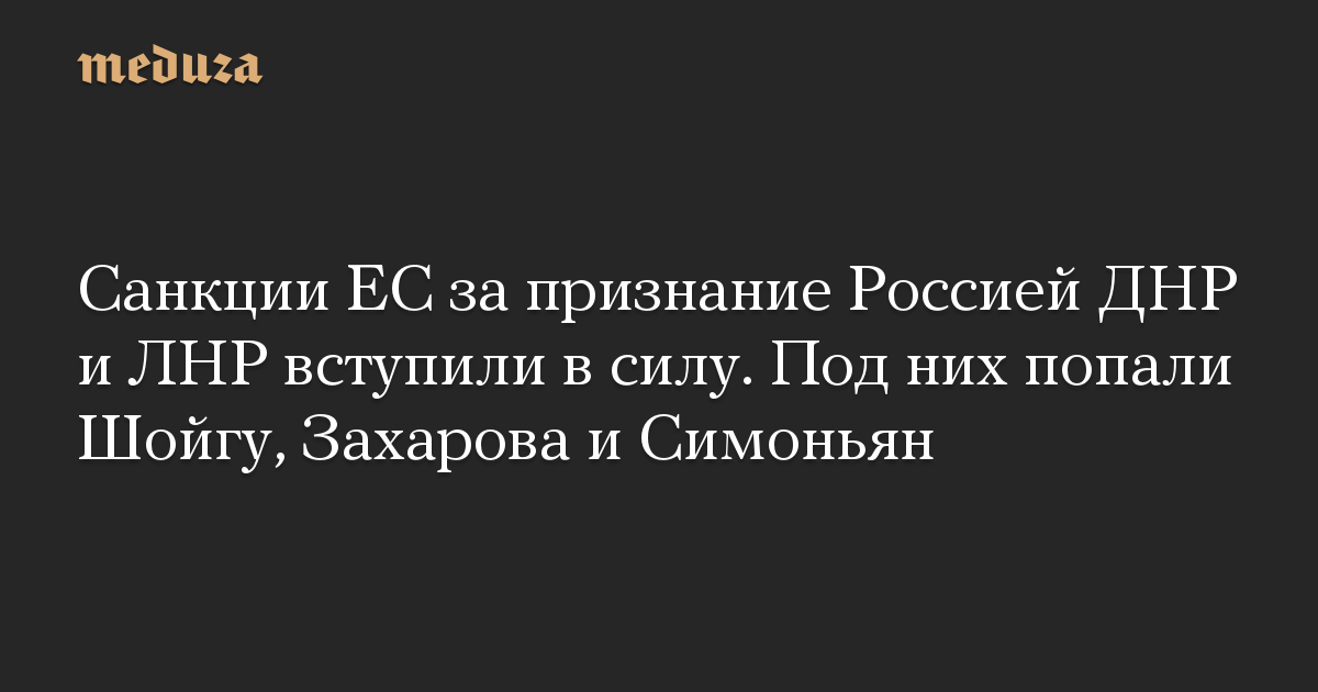 Санкции ЕС за признание Россией ДНР и ЛНР вступили в силу. Под них попали Шойгу, Захарова и Симоньян